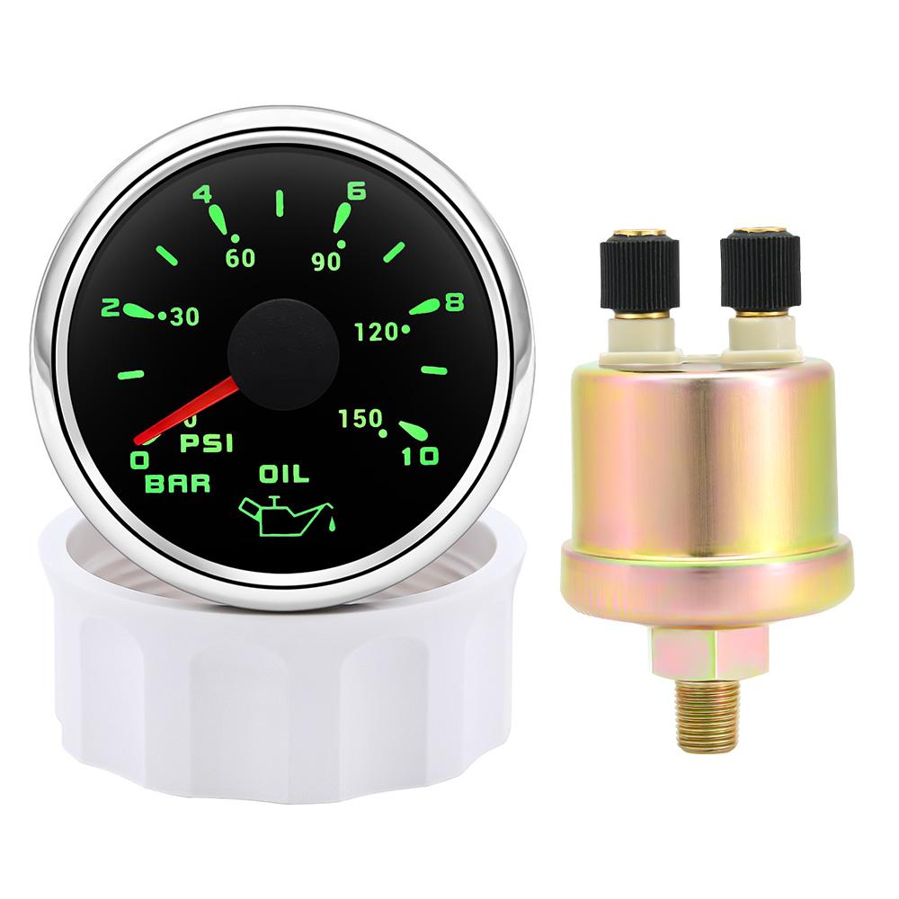 2" 52mm Oil Pressure Gauge Waterproof 7 Color LED Light 0~10 Bar Oil Press Meter + Sensor for Auto Car All Boat Marine 12V 24V