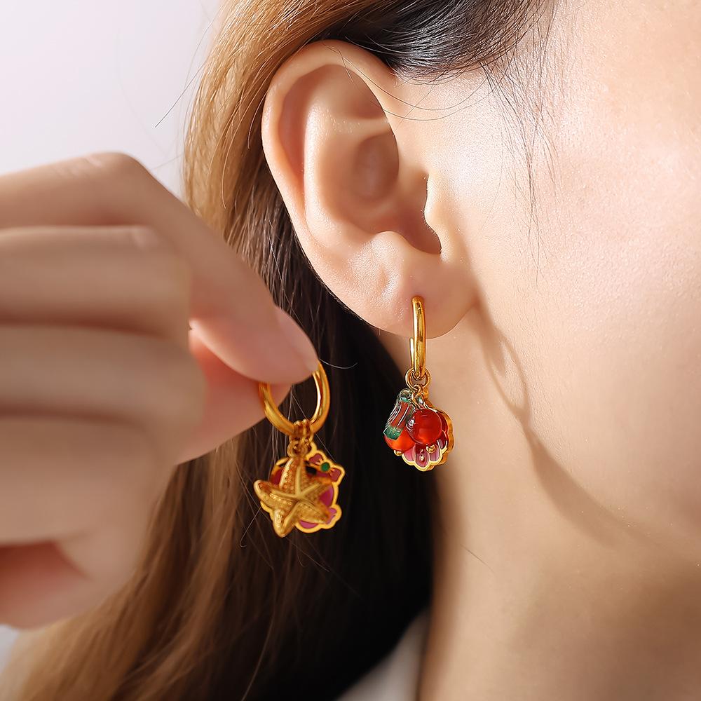 Ocean Wind DIY Dripping Octopus Turtle Pendant Earrings Stainless Steel Gold-plated Cute Earrings