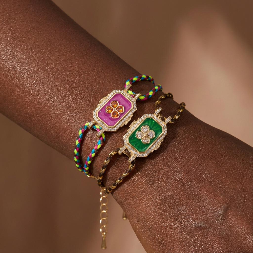 Retro European Bohemian Zircon Clover Tarot Bracelet