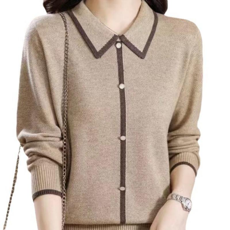 Mom's autumn clothes new early autumn doll collar sweater thin spring and autumn lapel collar long-sleeved knitted bottoming shirt women