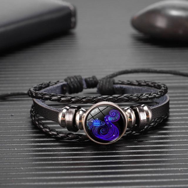12 Zodiac Signs Constellation Charm Luminous Bracelet Men Women Fashion Multilayer Weave Leather Bracelet & Bangle Birthday Gift