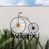 Garden Windmill Iron Bicycle Style Pinwheel with Welcome Sign Stake Outdoor Windmill