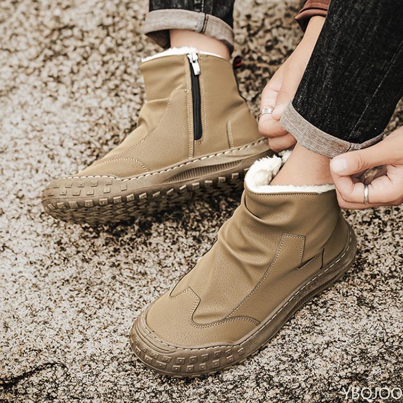 Vintertrend med plyschiga höga arbetsskor för män mångsidiga bomullsskor halkfria sportiga varma vulkaniserade sneakers för män