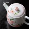 Pure Hand Painted Peach Blossom Tea Pot Kettle Japanese Teapot Porcelain Chhai Filter Handmade Puer Ceramic Pots Supplies Clay