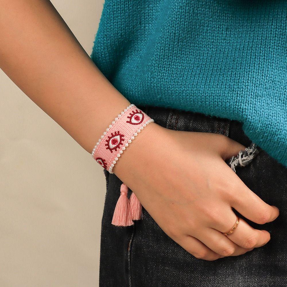 Adjustable Rope Woven Charm Bracelets Pearl Blue Eyes Bracelet Evil Eyes Bracelets  Jewelry Gift