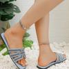Open-toed sandals women's spring and summer outer wear 2025 new casual flat comfortable rhinestone beach shoes slippers large size