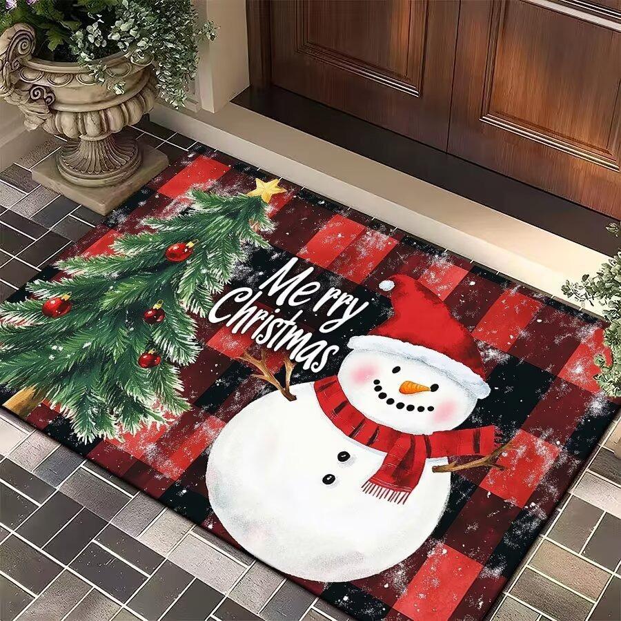 

Christmas Themed Door Mat With Patterns Like Mittens Hats Snowflakes Holly Non Slip Welcome Entrance Rug For Families Decor 40X60cm
