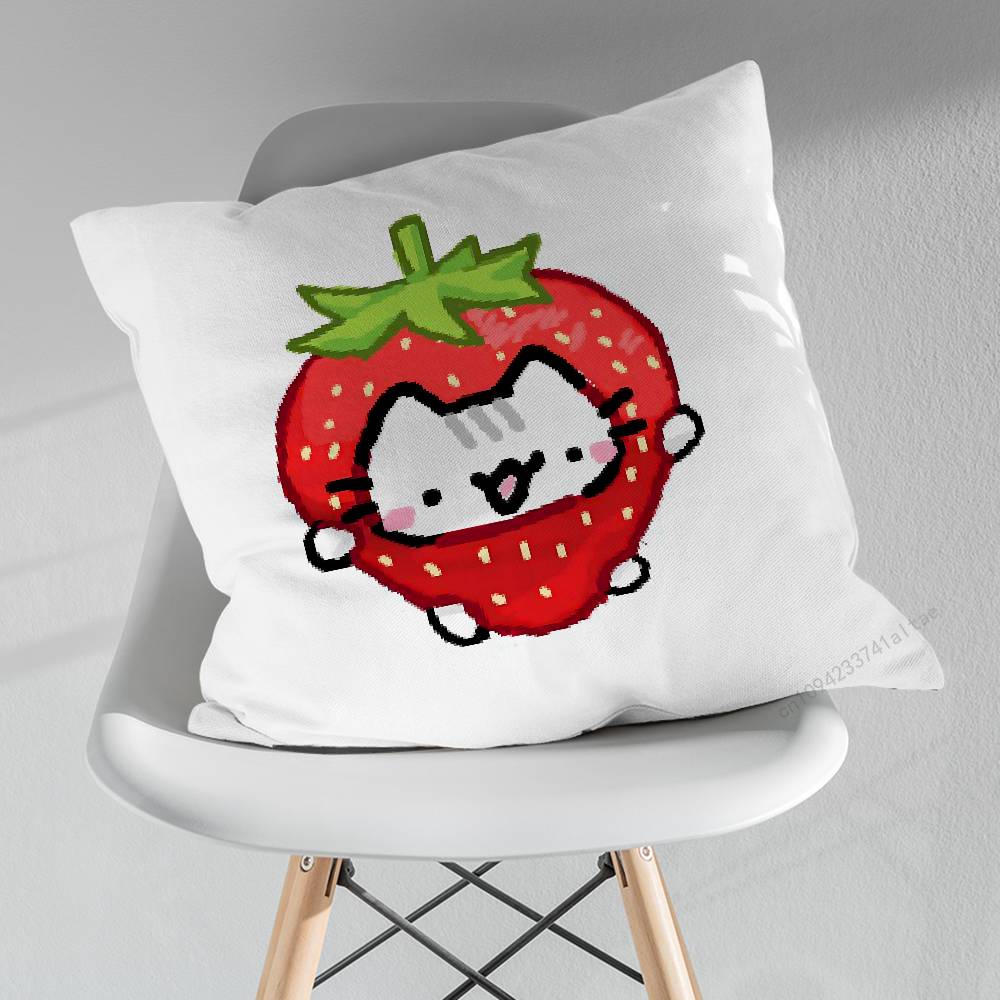 

Cute Art SStrawberry Cat Pillowcase for Sofa Room Office Decor Printing Merchandise AllMatch Cushion Cover 30x30cm