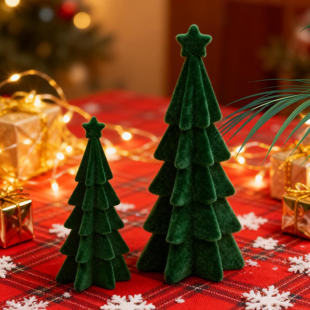 2PCS Christmas Tree Statue Resin Green Seasonal Party Decoration Small Winter Christmas Tree Ornament For Home Office School