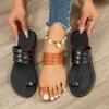 Cross-border large-size slippers women's European, American and summer new solid-color round head cover toe flat bottom outer wear casual sandals