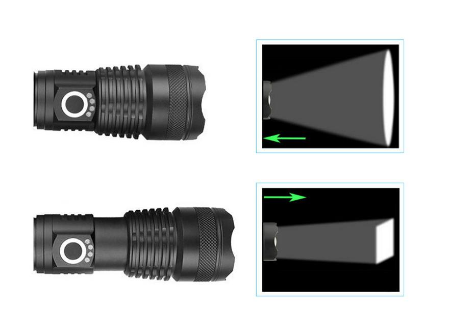 P50 Waterproof Zoomable Flashlight with Power Display and Multi-Function Lighting