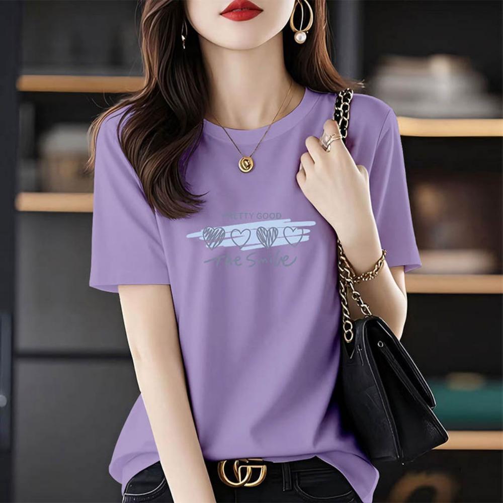 Summer Chic Letter Print T-shirt Women Clothing Fashion All-match Basic Short Sleeve Top Tee Loose Pullover