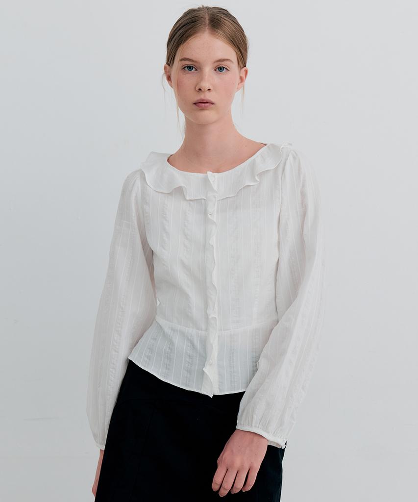 ITOV SEOUL Cotton Flare Long Sleeve Blouse Ivory