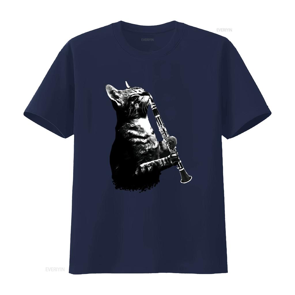 Cat Playing ClarineT T Shirt and Music Lover Clarinettist Birthday Musician Woodwind Instrument Idea vintage Washed homme