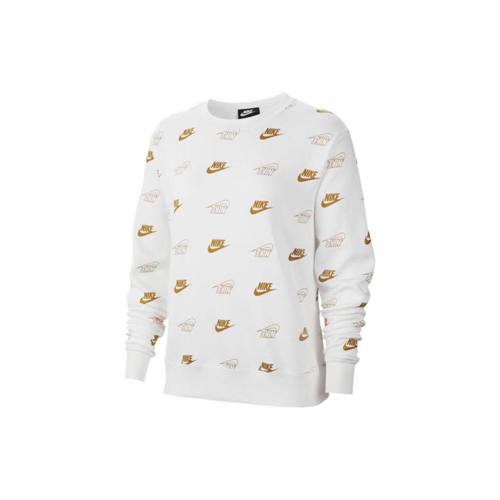 Nike All Over Logo Crew Neck Long Sleeve Sweatshirt Women Sweatshirt White BV4995-100
