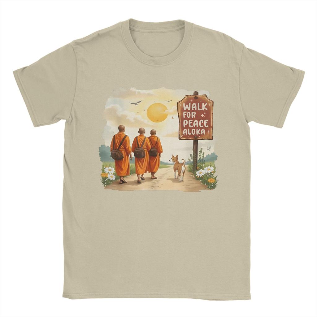 Vintage Retro Walk for Peace Monks with Aloka Dog TShirt for Men Round Collar 100 Cotton T Shirt  Short Sleeve Tees Tops