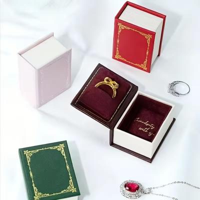 Creative Book Shape Jewelry Storage Box Flip Cover Vintage Gift Packaging Box Mini Pendant Box for Valentine's