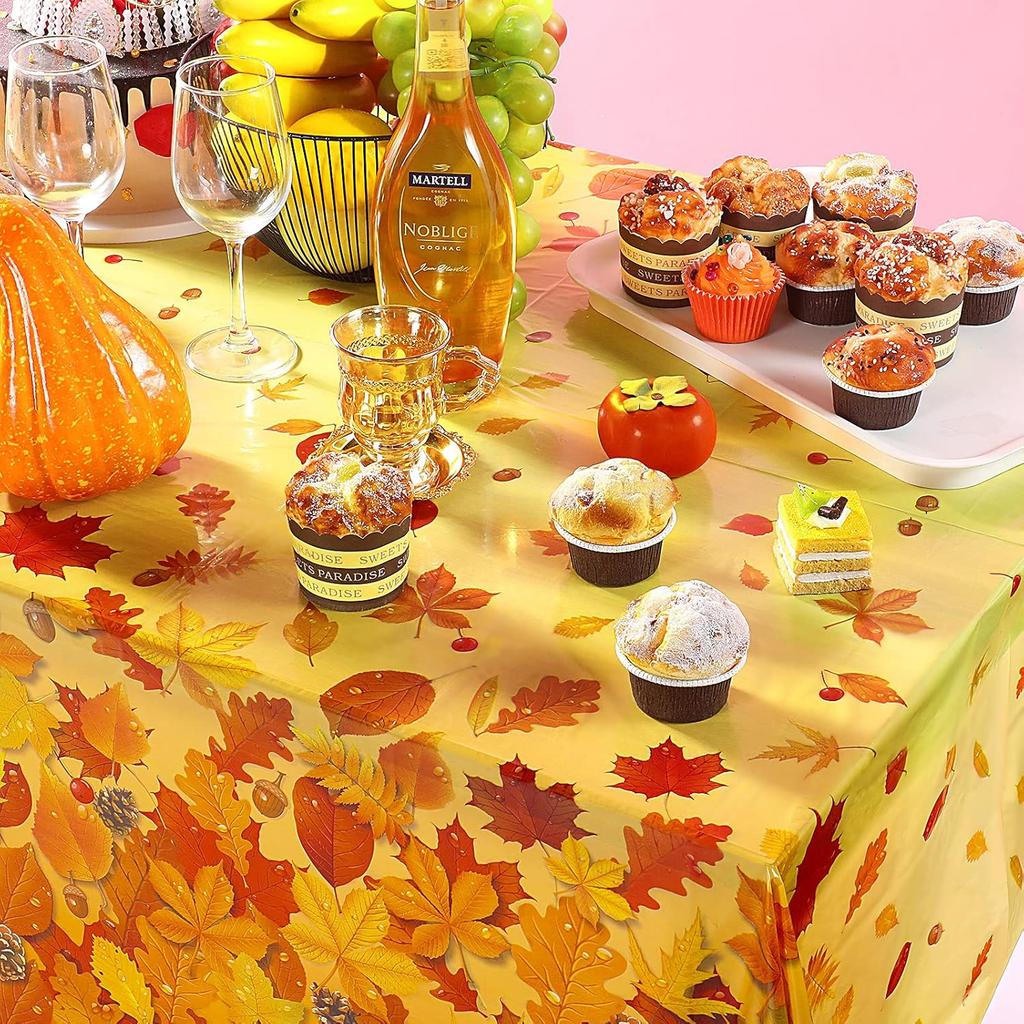 Fall Maple Leaves Tablecloth Thanksgiving Fall Party Table Cover Autumn Maple Leaves Table Cover Fall Plastic Table Decoration for Harvest Festival