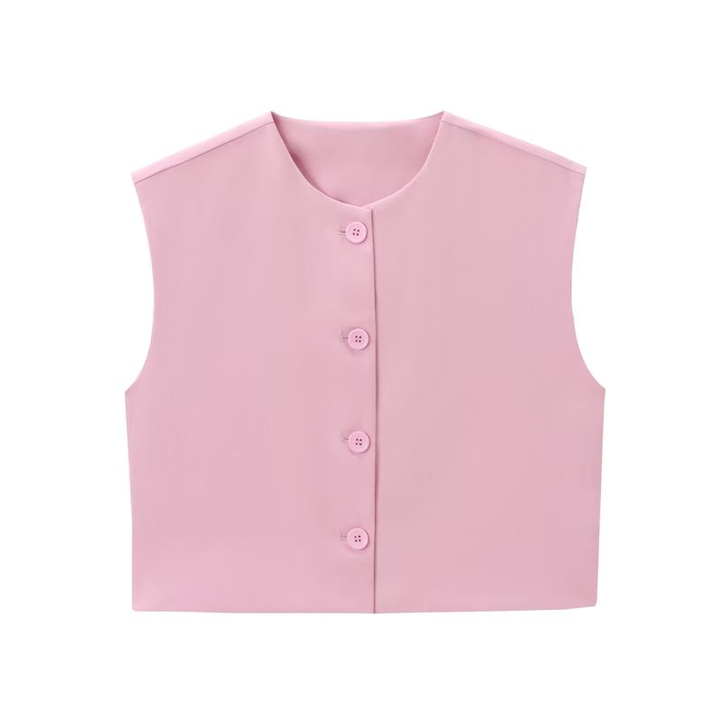 Kaslead New Arrival Women's Clothing Fashion Style Fashion All-Match Decorated Row Button Vest Style Tops 2532178