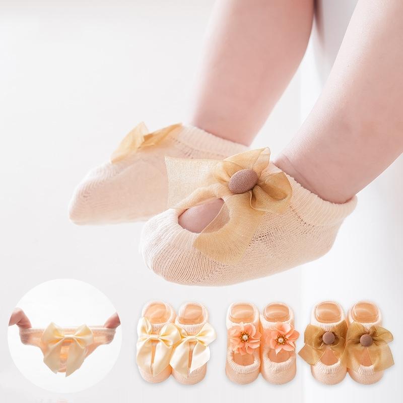 3 Pair Baby Girl Ankle Socks Lace Bow Infant Anti Slip Socks Newborn Princess Pearl Low Cut Socks Children Home Floor Shoes