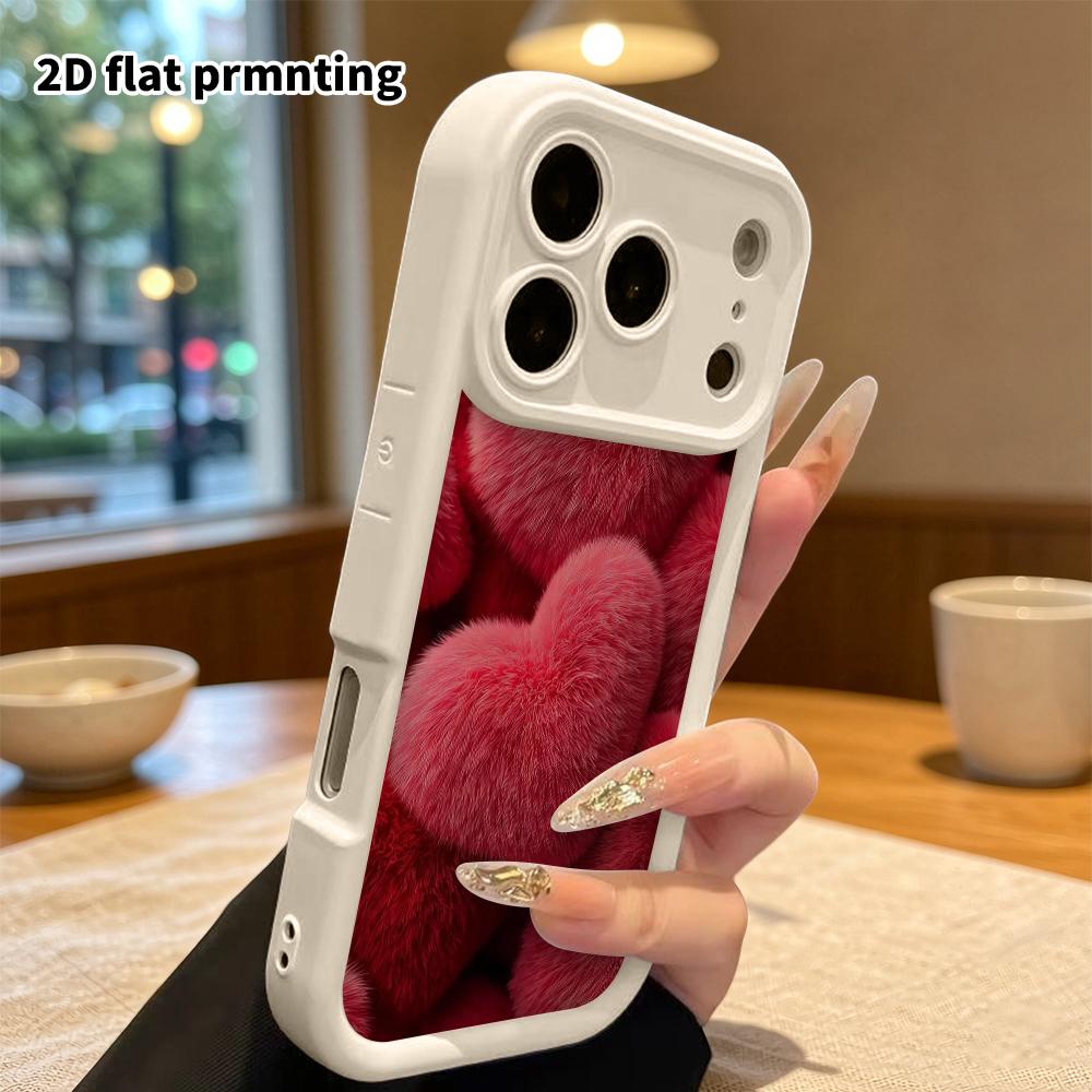 Phone Case: 2D Flat, Suitable for iPhone 18 17 16 15 14 13 12 Pro, Pink Fluffy Heart, Perfect Christmas and Halloween Holiday Gift