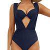 Women's Swimsuit Solid Color Deep V Hard Cup Backless Halter Neck Bikini Split Set Beachwear Bathing Suits