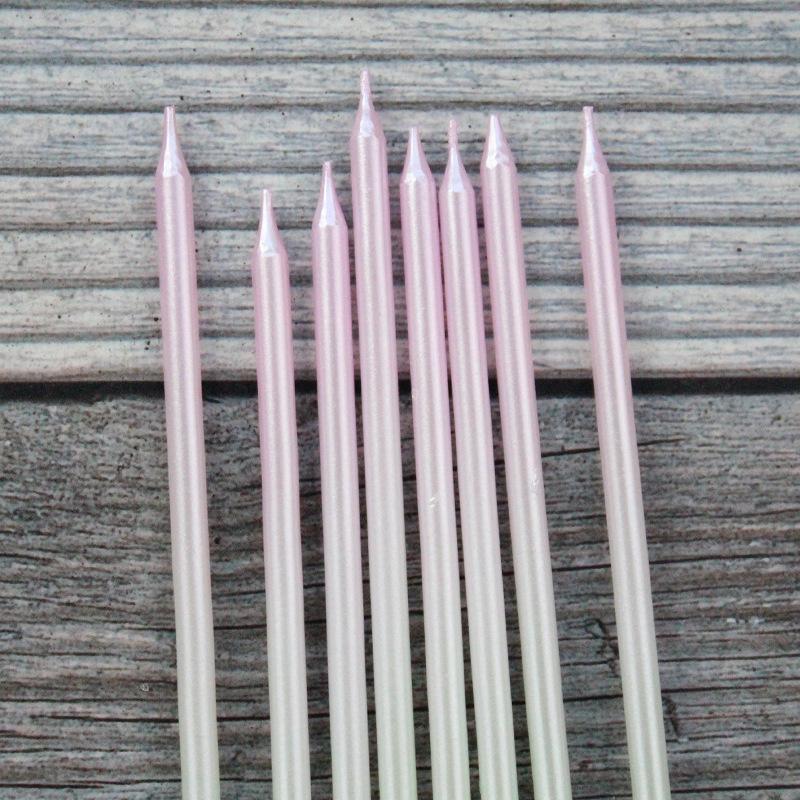 New Green Pink Gradient Candle Creative Romantic Color Party Decoration Birthday Slender Candle with Matches