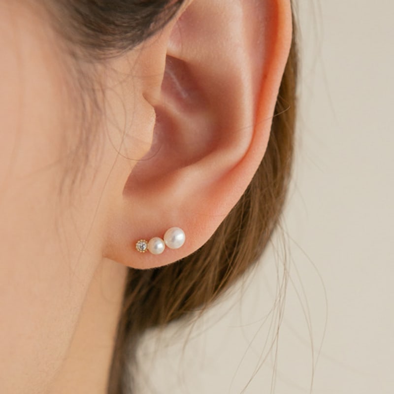 LUNNE 14k Cubic Two-Tier Pearl Earrings (14k Gold) #ES09