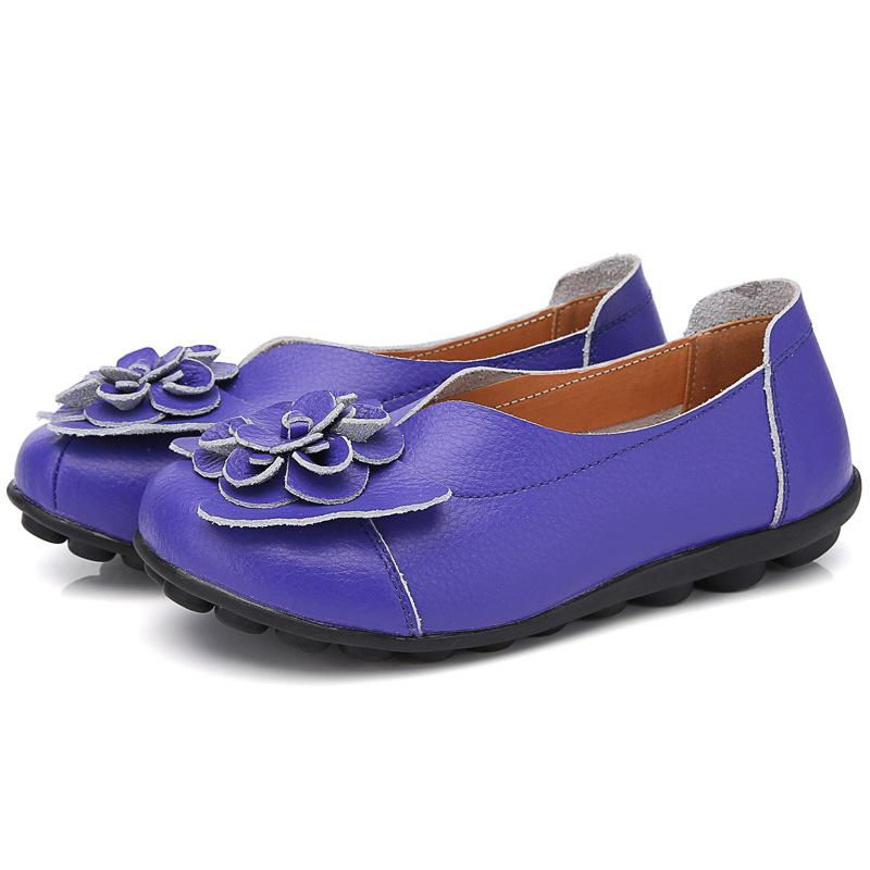 Spring Summer Cowhide Flower Mother Shoes Comfortable Bean Women's Shoes Flat Shoe Women's Singles Shoes