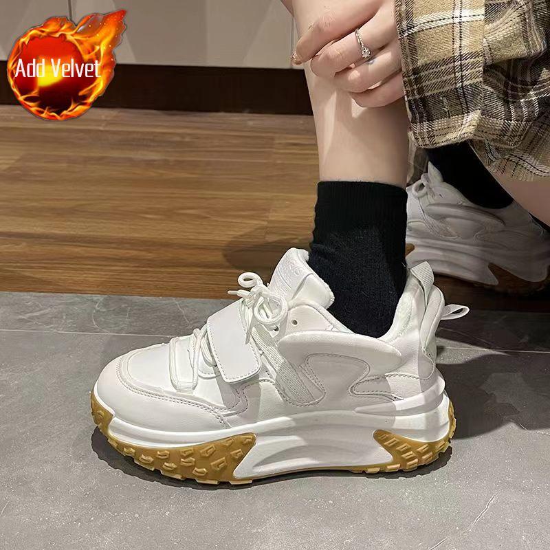 Damen Herbst Winter Fellige Dicke Sohle Dad Chunky Sneaker Warm Bequem Vielseitig Laufschuhe für Sport Freizeitkleidung