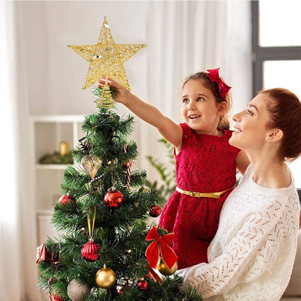 

Natal Noel Glitter Navidad Iron Tree Ornaments Christmas Tree Top Star Gold Christmas Decoration 10
