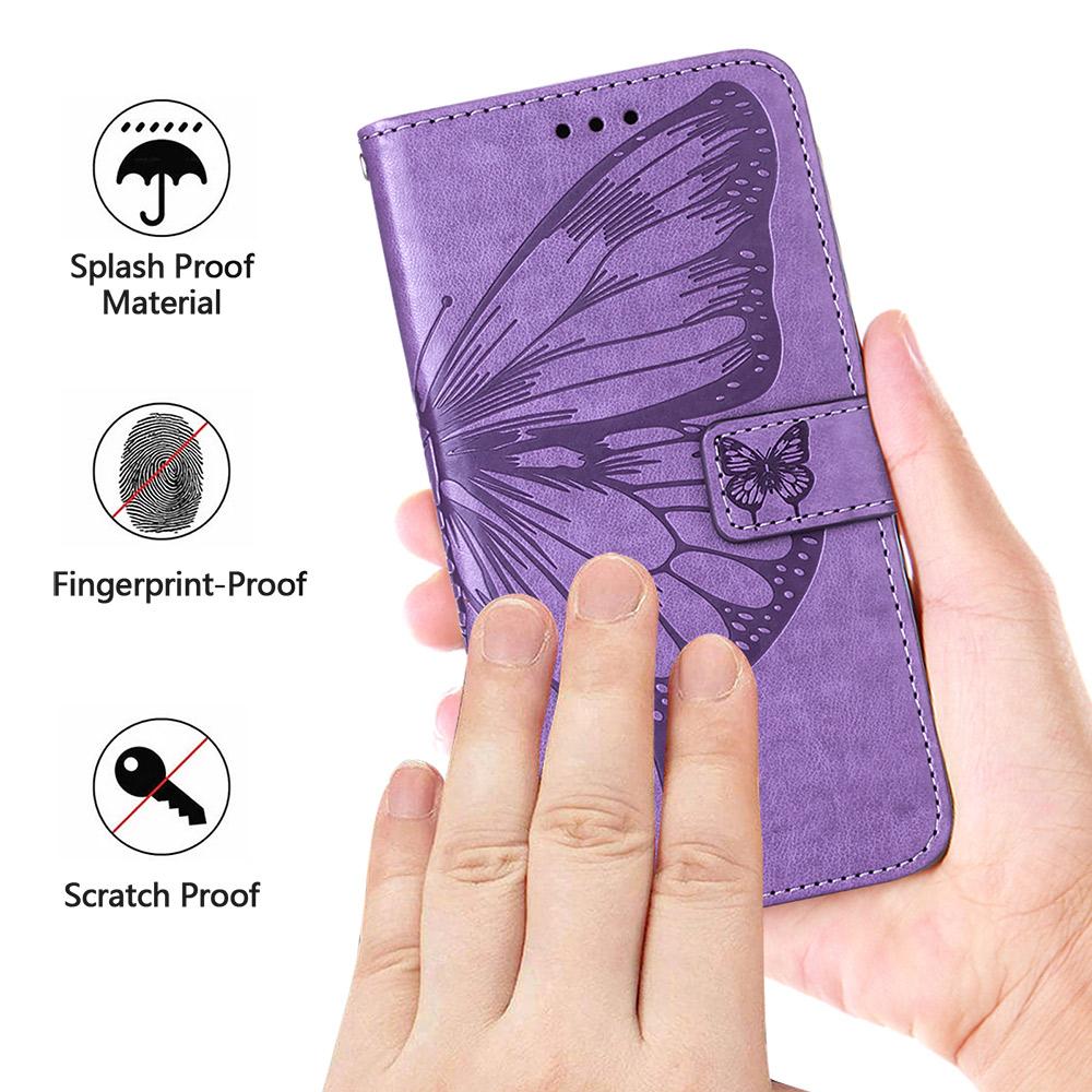 For Motorola Moto E14 4G/G04 4G/G04s 4G/G24 4G Wallet Case with Wrist Strap Butterfly Imprint Leather Phone Cover