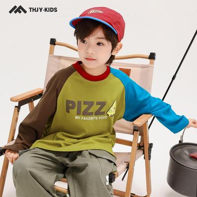 2025 Boys' & Girls' Autumn Long Sleeve Raglan Sweatshirt - Pure Cotton Patchwork Base Layer