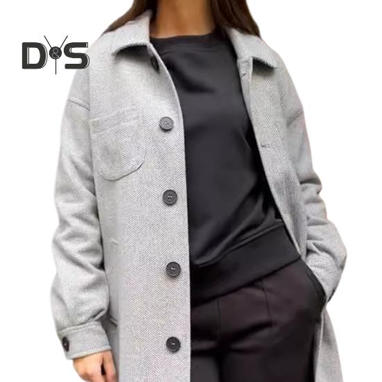 Dámské zimní kabát s odepínacím límcem Kapsy Pure Color s kapsou na hrudi Cardigan Volný střih Outwear Tepelné dlouhé rukávy Zimní bunda na dojíždění Randění