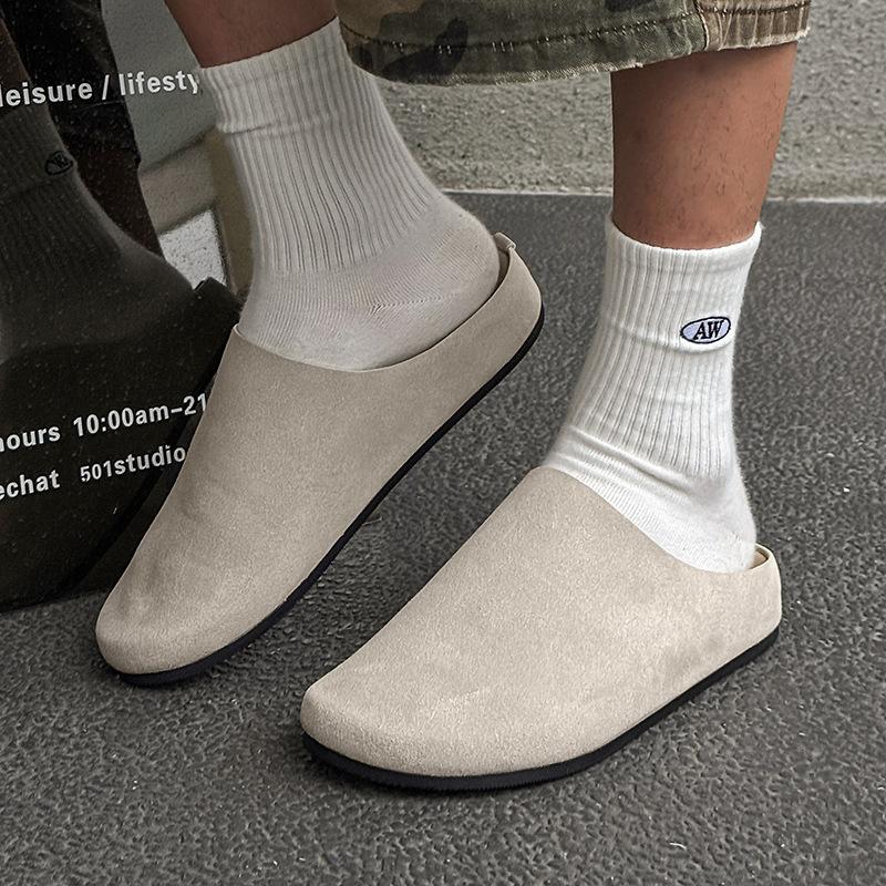 Versatile Boken Shoes Bag Head Half Slippers Men's Outer Wear Spring and Autumn New Lazy Slippers 15167 beige-J