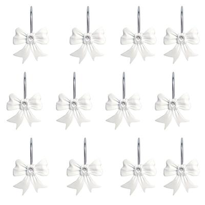 12PCS Set Art Decors Durable Pink Bathroom Decor Resin Lightweight Pink Bow Knot Hooks Bow Knot Design Shower Rings Party
