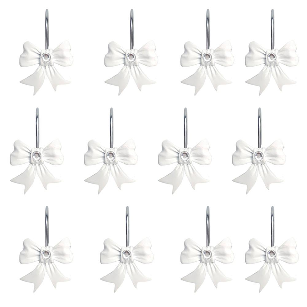 12PCS Set Art Decors Durable Pink Bathroom Decor Resin Lightweight Pink Bow Knot Hooks Bow Knot Design Shower Rings Party