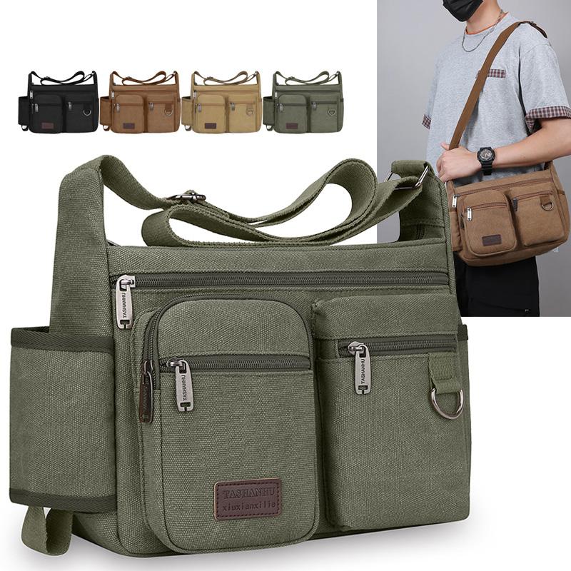 

Полотняна сумка чоловіча багатокишенькова сумка через плече для активного відпочинку сумка-месенджер великої місткості на плече хакі