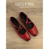 Sheepskin Model~ Retro French Single Shoes Women's Flat Red Shoes Light Mouth Ballet Evening Shoes Cross Belt Mary Jane Shoes