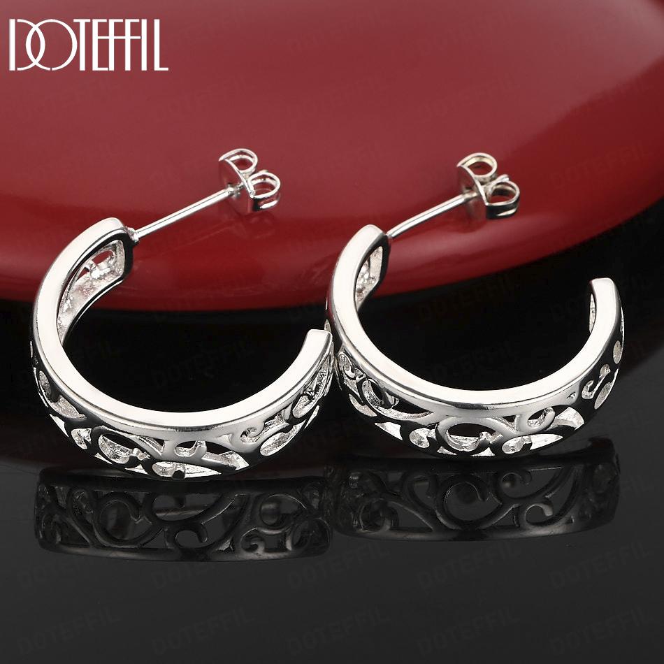 925 Sterling Silver Simple Openwork Art C-Hoop Earrings - Banquet Pendant Jewelry