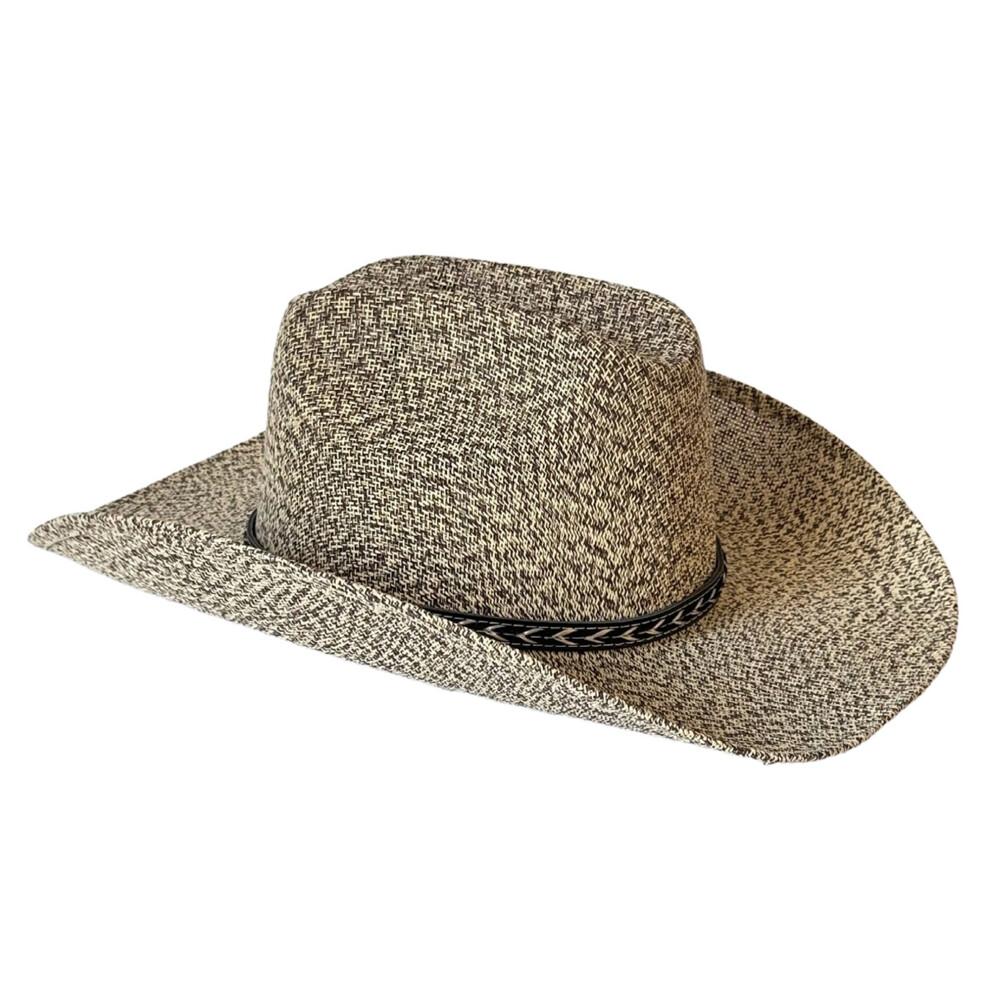 (One Size, Light Brown) Women Men Cowgirl Hat Stylish Decorative Belt Western Hat Breathable Wide Brim Sun Hat
