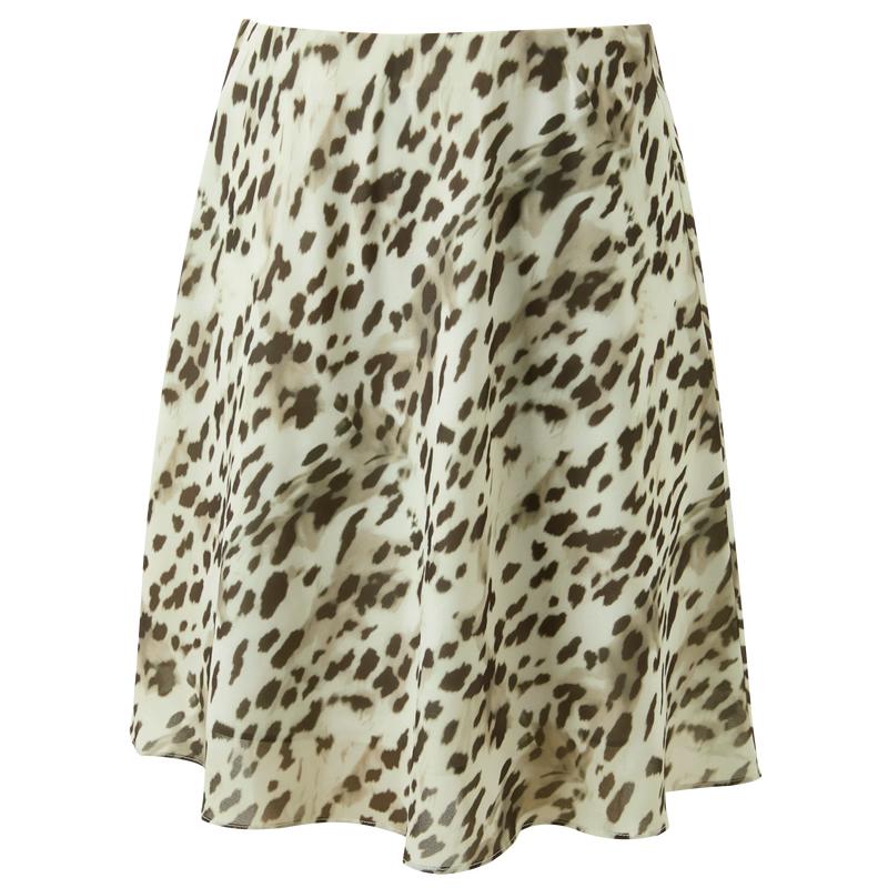 Sancai 2026 Spring Leopard Print A-line Midi Skirt M