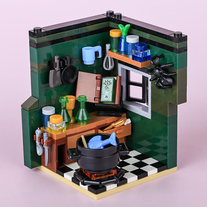 MOC Mittelalterliche Bausteine Set Zubehör Schmiede Schlafzimmer Tisch Bar Möbel Küche Zusammenbau Jungenspielzeug Mini Ziegelsteine K027 DIY