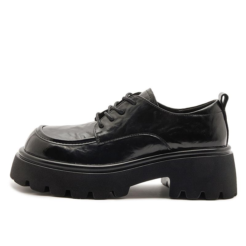 Loafers Women's 2025 Autumn New Leather Platform Lace-up Versatile Height-increasing Small Leather Shoes Retro Brown JK Women's Shoes