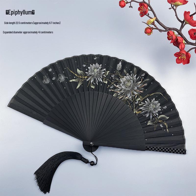 Portable Ancient Chinese Bamboo Folding Fan for Hanfu & Qipao - Gardenia Design