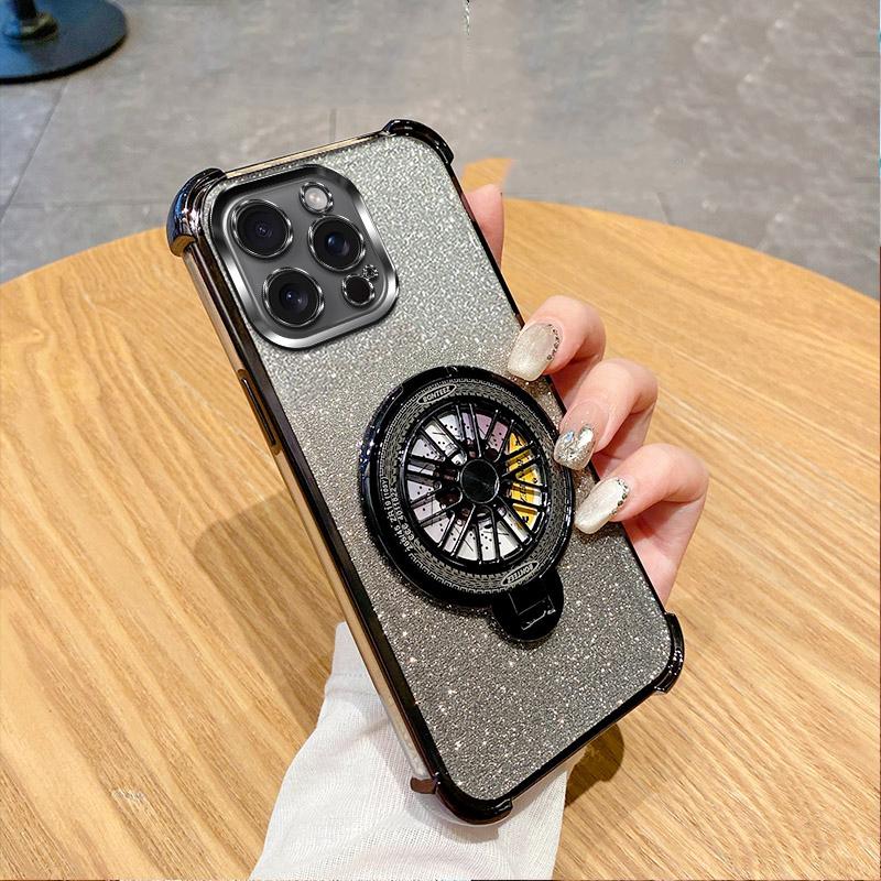 Třpytivý Nárazuvzdorný Pokovený Gyroskopický Držák na telefon Pouzdro Pro Motorola Moto G05 G24 G14 G34 G04 G84 G54 E14 E15 G53 Stojan Kryt