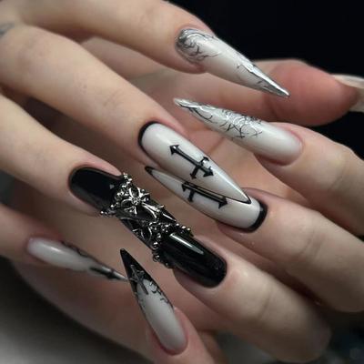 24 stücke Europäischen und Amerikanischen cool wear nägel mit nägel dark cross Französisch nail art gefälschte nagel drücken sie auf nägel