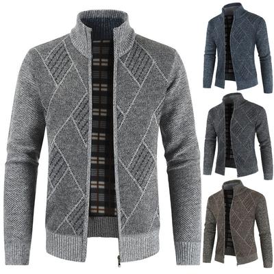 Herbst Winter Neuer Stil Argyle Strickjacke Mode Lässig Vielseitig Stehkragen Langarm Herren Pullover Mantel