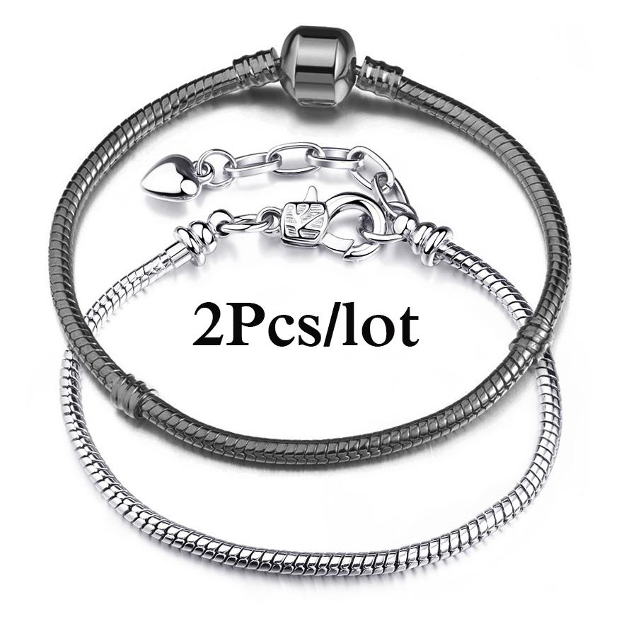 2 Stück/Los Sonderangebot 3mm Silberfarbene Schlangenkette Charm-Armband Für Damen Herren Passend für DIY-Armbänder Schmuck Geschenk