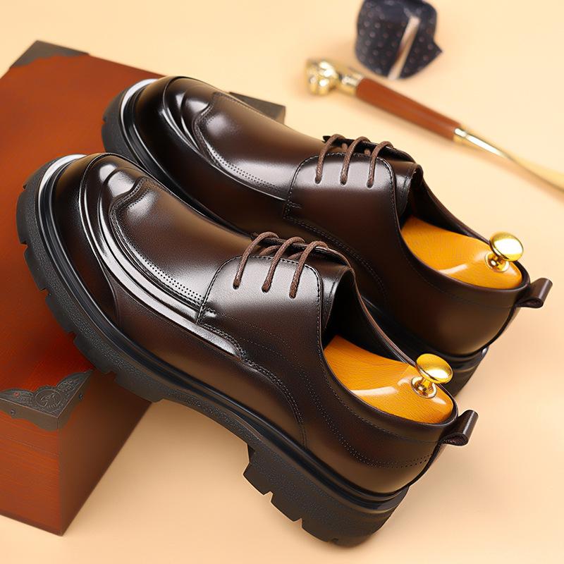 Leather High-end Wedding Groom Shoes First Layer Cowhide Leather Shoes Men's Autumn Fashion Big Head Derby Shoes